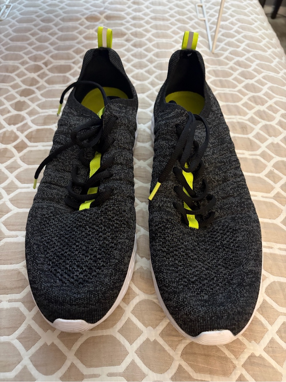 Shoes for crews Men's Black Knit Sneakers with Neon Yellow Accents